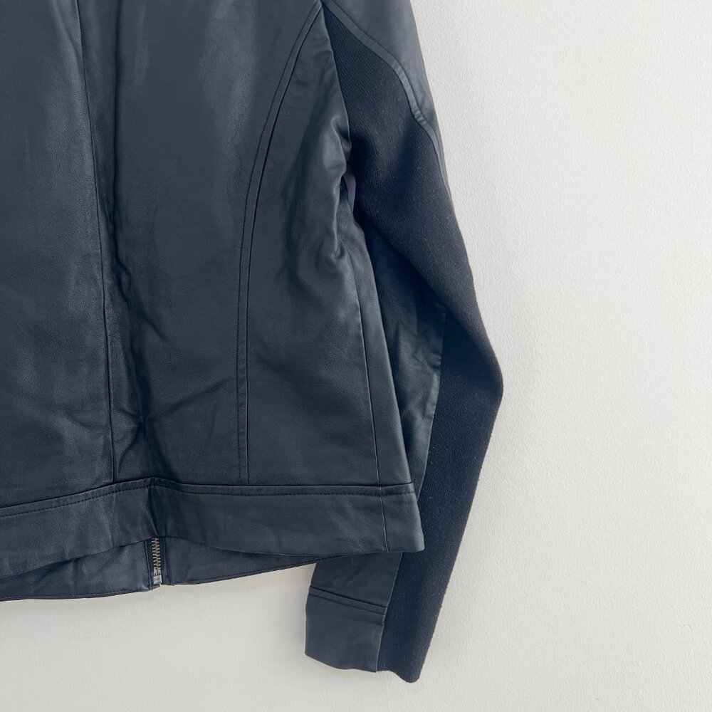 Apt 9 Faux Leather‎ Moto Jacket Black Stretch Sleeve Minimalist Zip Small - Picture 9 of 11